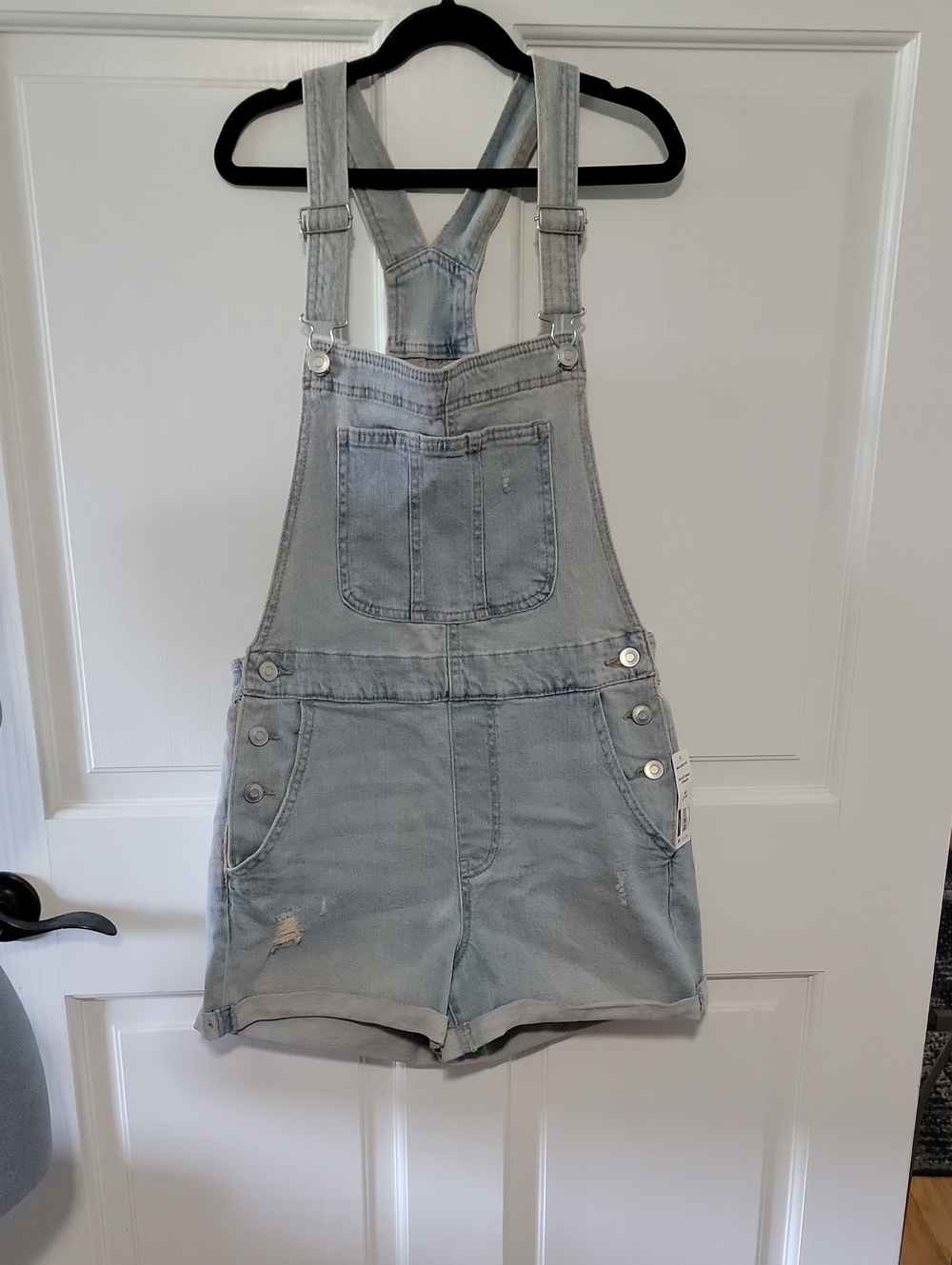 No Boundaries Light Wash Denim Short Overalls